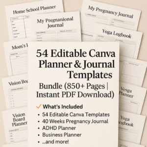 54 Editable Canva Planner & Journal Templates Bundle (850+ Pages | Instant PDF Download)