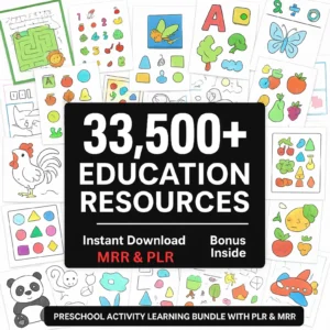 33500+ Kids Learning Activities Bundle: Coloring Books, Worksheets (PLR, MRR)