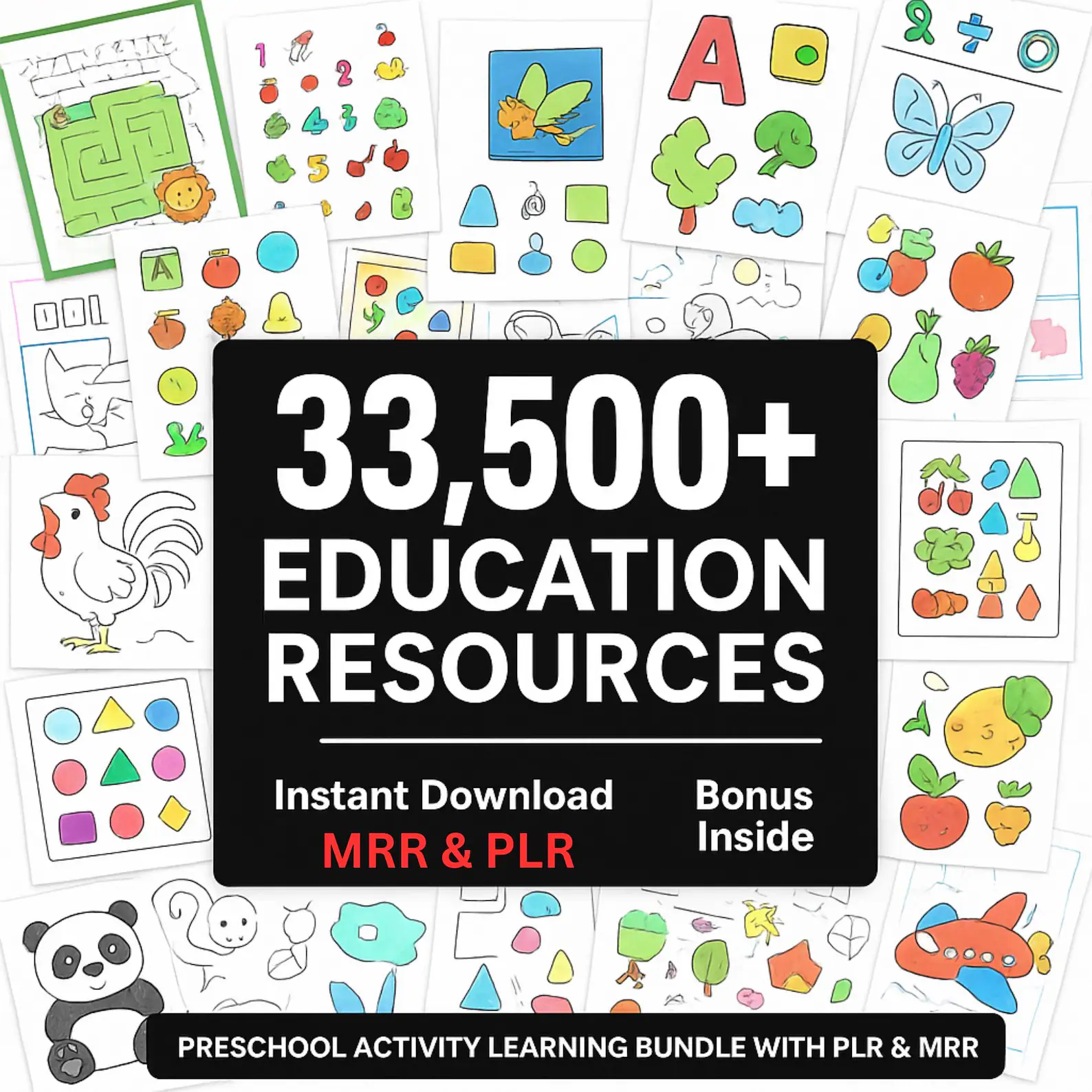 33500+ Kids Learning Activities Bundle: Coloring Books, Worksheets (PLR, MRR)