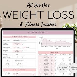 Weight Loss & Fitness Tracker – Google Sheets | Meal Planner, Calorie & Habit Tracker | Digital Workout Planner