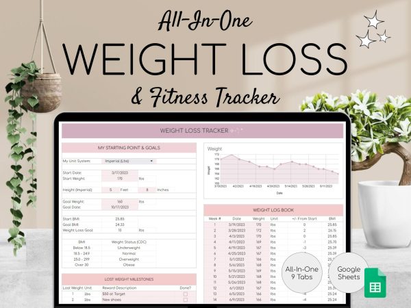 Weight Loss & Fitness Tracker – Google Sheets | Meal Planner, Calorie & Habit Tracker | Digital Workout Planner
