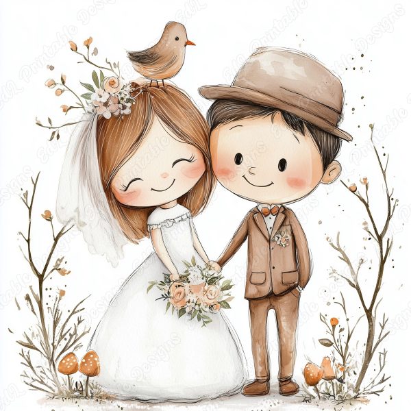 20 Wedding Couple Clipart | Bride & Groom JPG Set | Romantic Scrapbook Images - Image 4