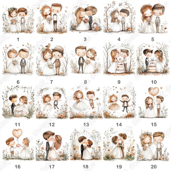 20 Wedding Couple Clipart | Bride & Groom JPG Set | Romantic Scrapbook Images - Image 7
