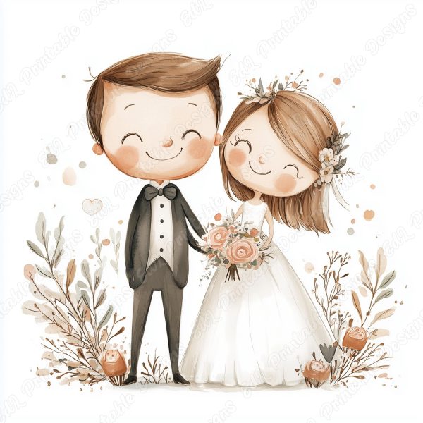 20 Wedding Couple Clipart | Bride & Groom JPG Set | Romantic Scrapbook Images