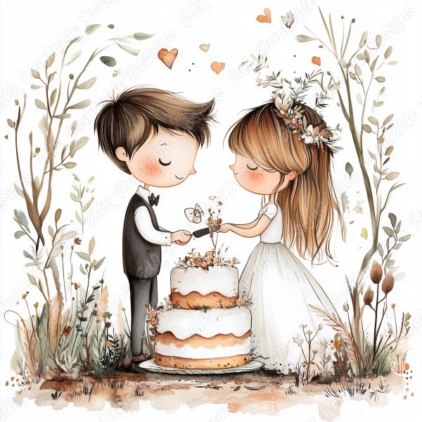 20 Wedding Couple Clipart | Bride & Groom JPG Set | Romantic Scrapbook Images - Image 3