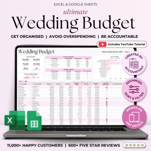Wedding Budget Tracker – Digital Planner for Google Sheets & Excel | Easy Wedding Expense & Cost Checklist