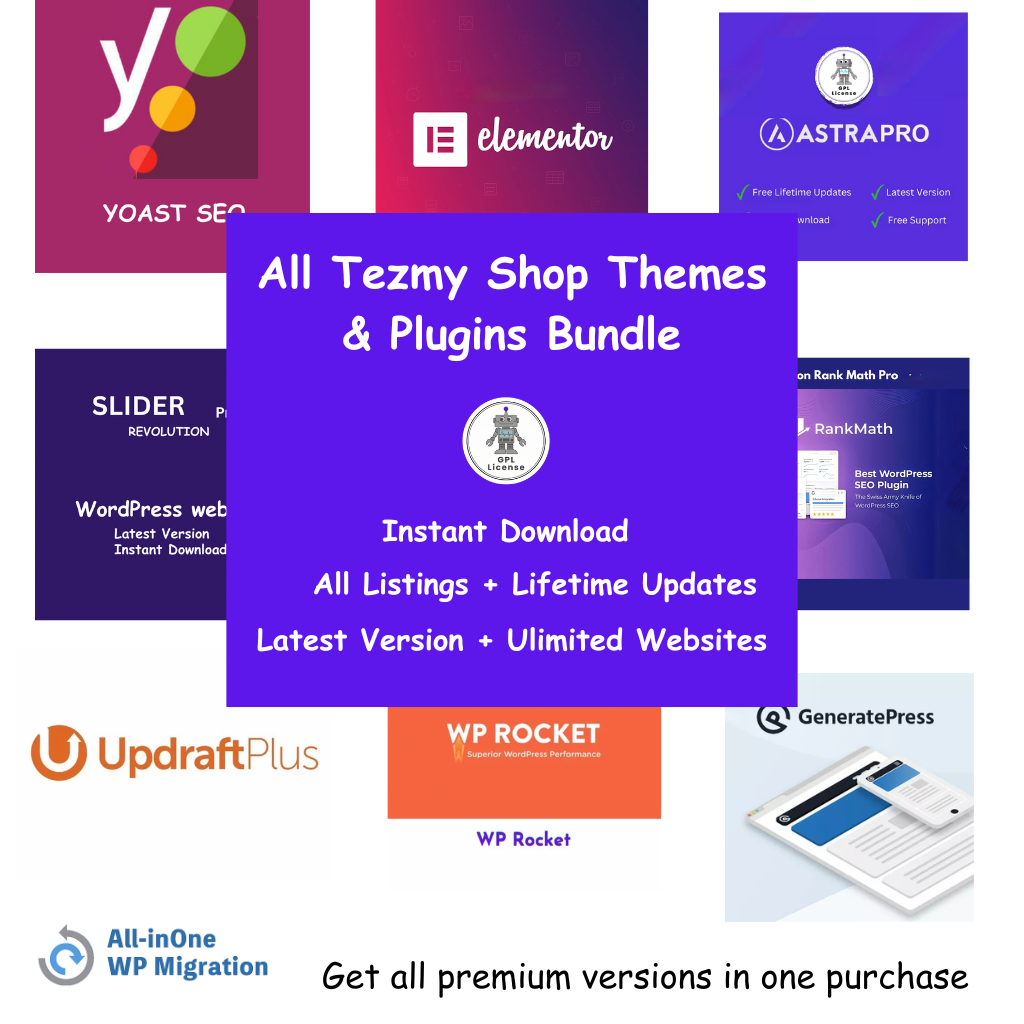 All-in-One Tezmy Shop Themes & Plugins Bundle for Unlimited Websites (Lifetime Updates)