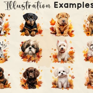 404 Dogs in the Fall PNG Bundle • Watercolor Dogs & Puppies • 111 Breeds • Autumn Dog Sublimation Clipart 🍂🐶✨
