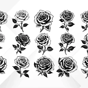27 Rose SVG Bundle • Botanical Rose Head Clipart • PNG DXF EPS PDF for Laser Cutting