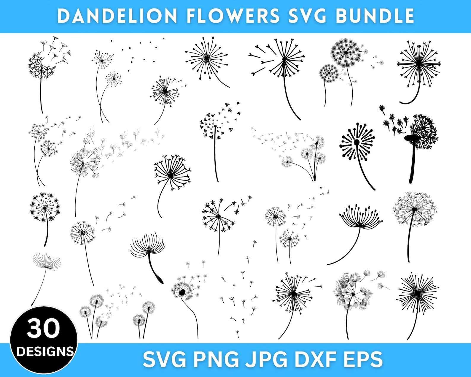 21 Dandelion Flower SVG Bundle • Blowing Dandelion Silhouettes • PNG EPS PDF