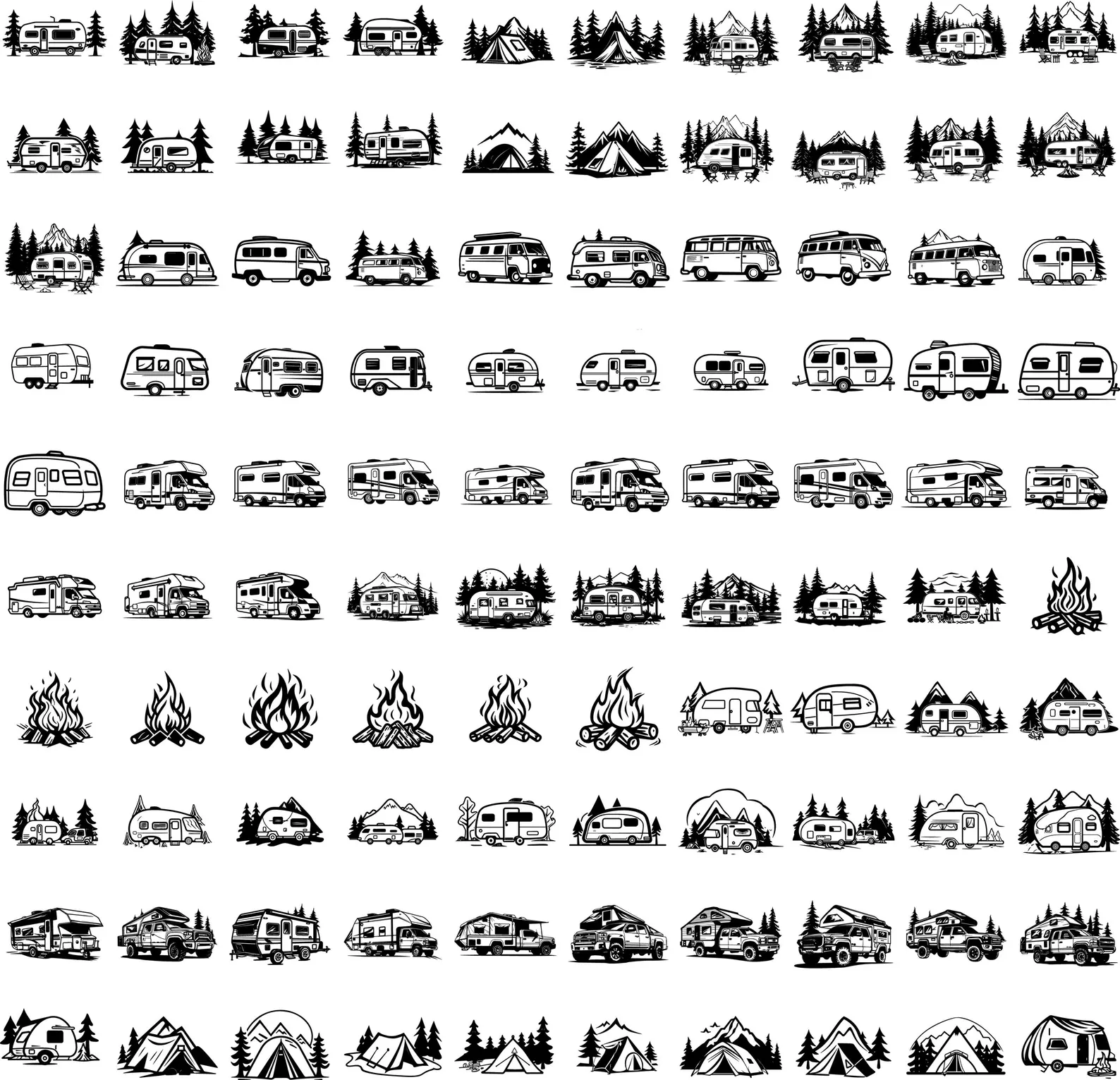 69 Camping & Tractor SVG Bundle — Cutting & Laser Engraving Files, PNG Silhouettes for Cricut