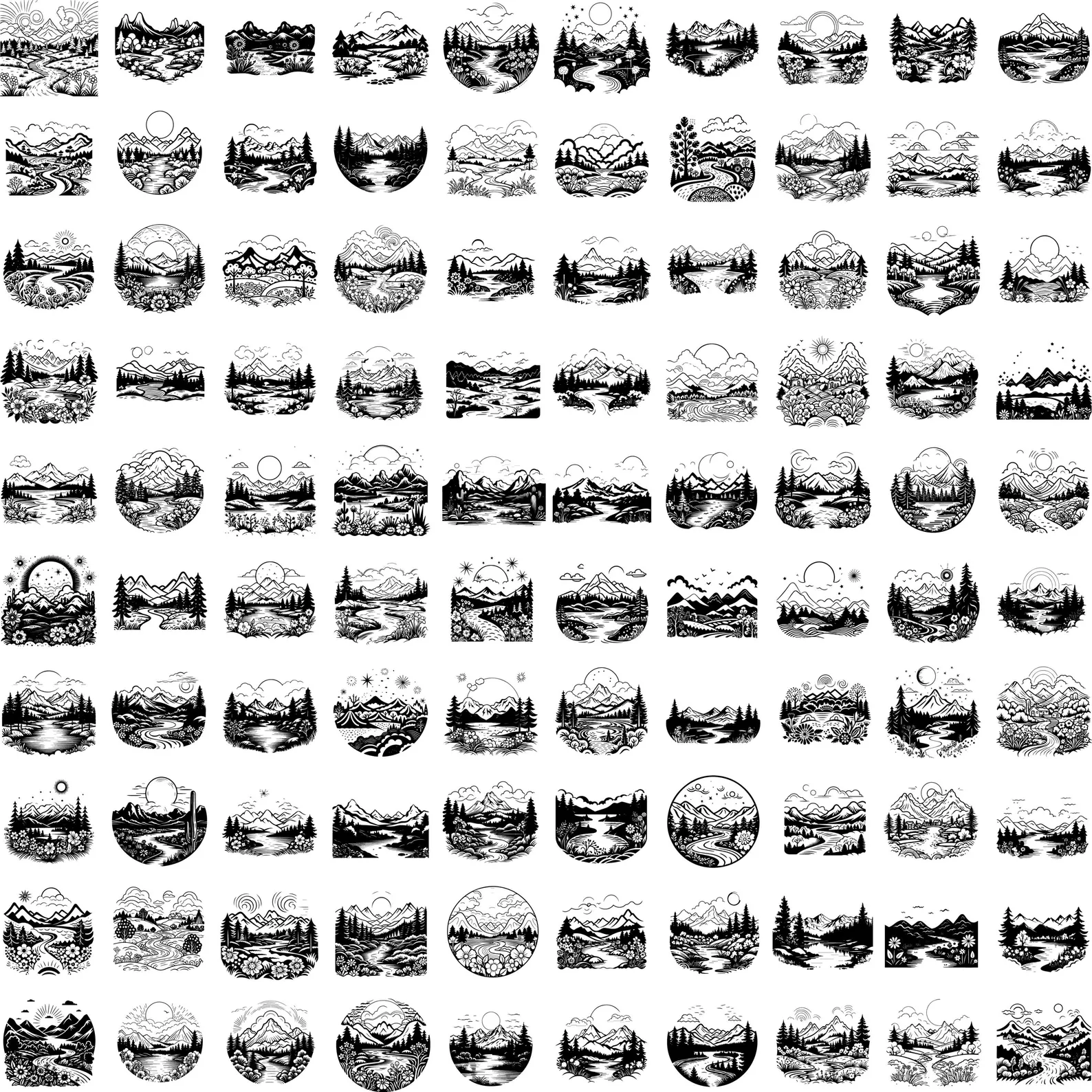 Nature SVG File Bundle – 124 Scenic Landscape Designs 🌲⛰️