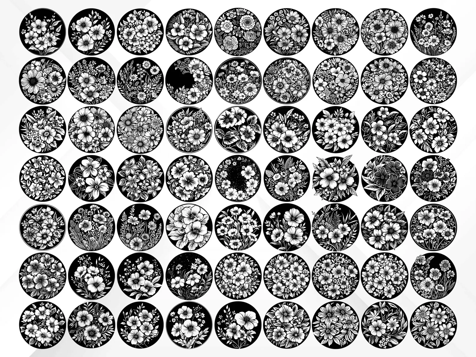 213 Floral Circle SVG Bundle • Flower Wreath & Frame Clipart • PNG EPS PDF for Laser Cutting