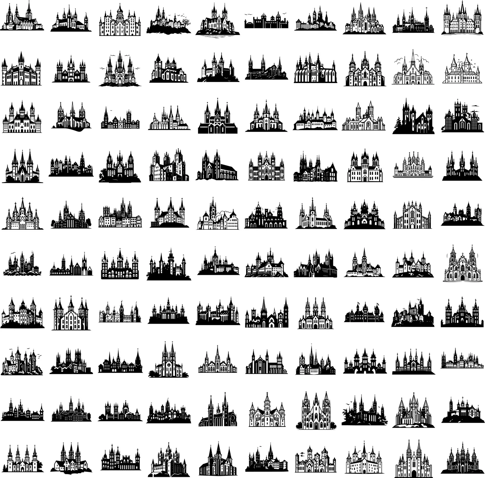 91 Steampunk & Castle SVG Bundle — Cutting & Laser Engraving Files, PNG Silhouettes for Cricut