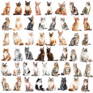 460 Cat Clipart Bundle • Watercolor Cat Breeds + Halloween Cats PNG • Cute Cat Portraits, Costumes & Kitten Sublimation Graphics 🐱🎃✨