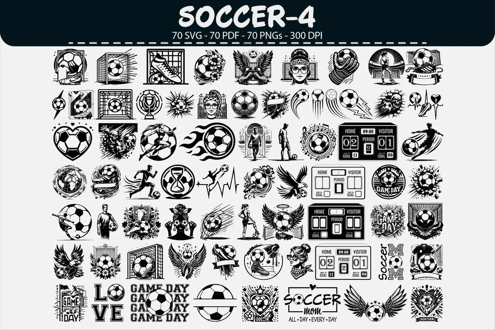 64 Football & Soccer SVG Bundle | Cutting & Engraving Files | Player Silhouettes, PNG Clipartšā½ - Image 2