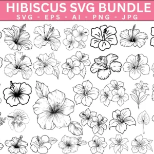 49 Hibiscus Flower SVG Bundle – Tropical Hawaiian Hibiscus Cutting Files, Floral Silhouette Clipart PNG SVG for Cricut and Laser Engraving