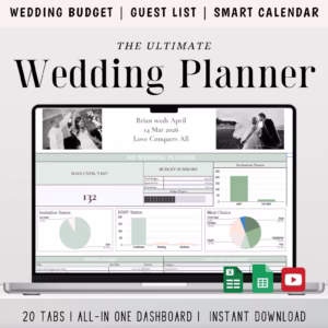 Wedding Planner Spreadsheet | Budget, Guest List, Seating Chart & Vendor Organizer | Excel + Google Sheets Template