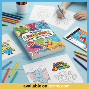 Famous Cartoon & Superhero Coloring Book (39 Pages)